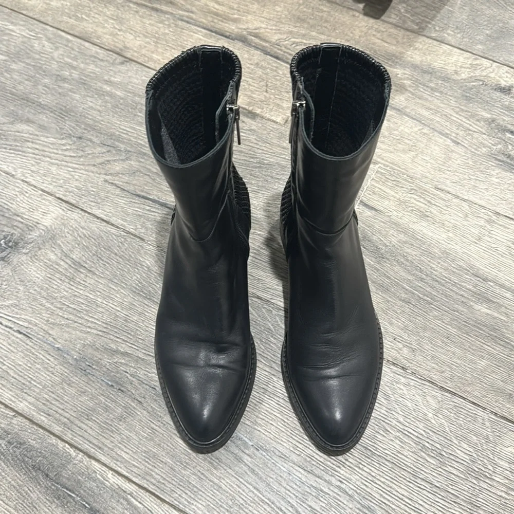 • Aquatalia • Women’s Geneen Calf Black Leather Italian Ankle Boots Weatherproof